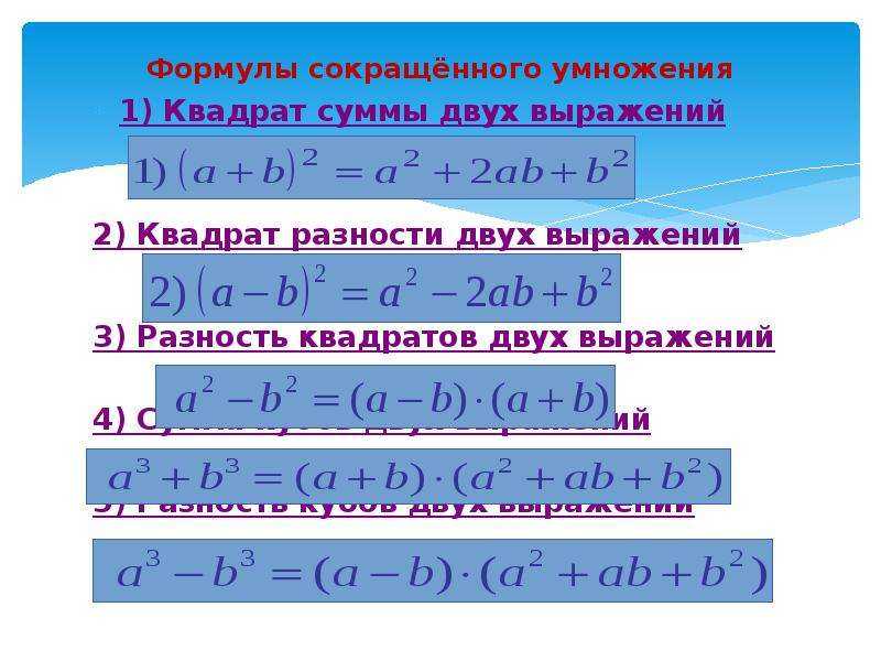 Формулы сокращенного умножения