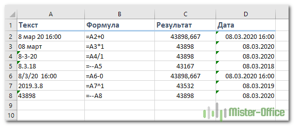 Как изменить форматы даты в excel