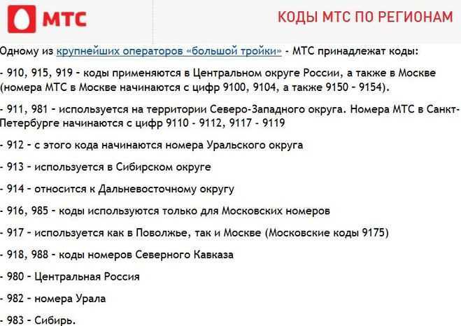 На какие цифры начинается номер абонента мтс? примерный список номеров от мтс.