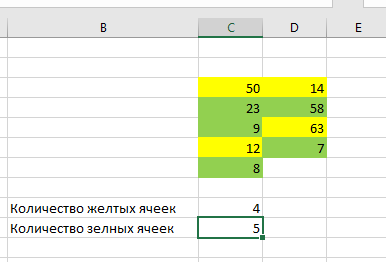 Как в экселе посчитать количество цветных ячеек